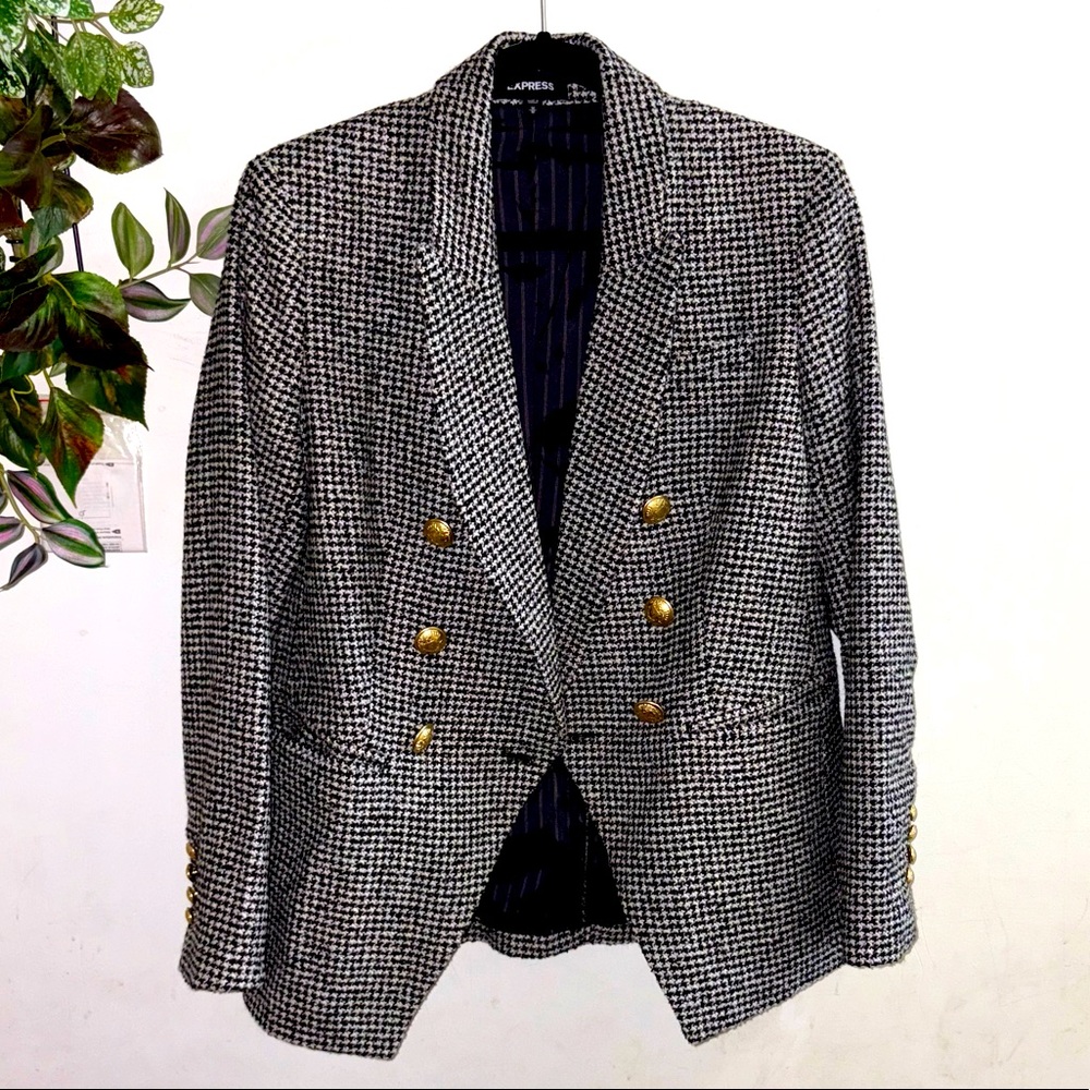 Express Houndstooth Blazer Gold Hardware Size Med… - image 1